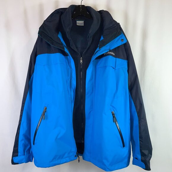 Columbia Mens XXL Hooded Interchange 3 in 1 Jacket 2 Piece Waterproof Blue Black - Picture 2 of 16